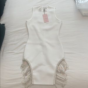 White Crystal Trim Dress - size small (NEVER WORN)